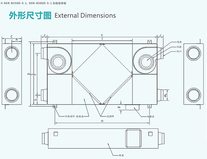 超薄型全熱交換器尺寸圖